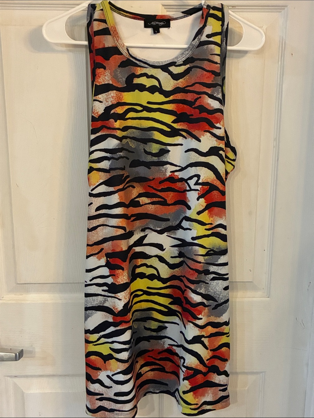 Ed Hardy’s Retro Y2K Tiger Print Bodycon Tank Dress, Size: L